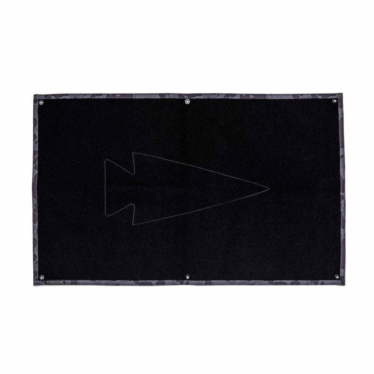 GORUCK black gear mat with arrowhead logo and camouflage border, rucking equipment