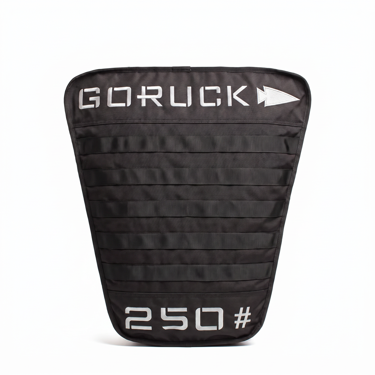 Black Sand Tombstones weight plate carrier with “Sand Tombstones” and “250” in white on the front, ideal for weighted carry workouts. Shown against a white background.