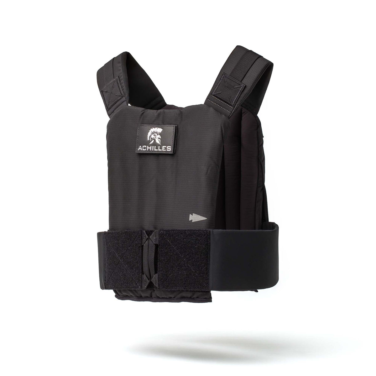 The Achilles Vest is a black premium men's vest with an "ACHILLES" logo and adjustable straps, built for rugged performance and shown on a white background.
