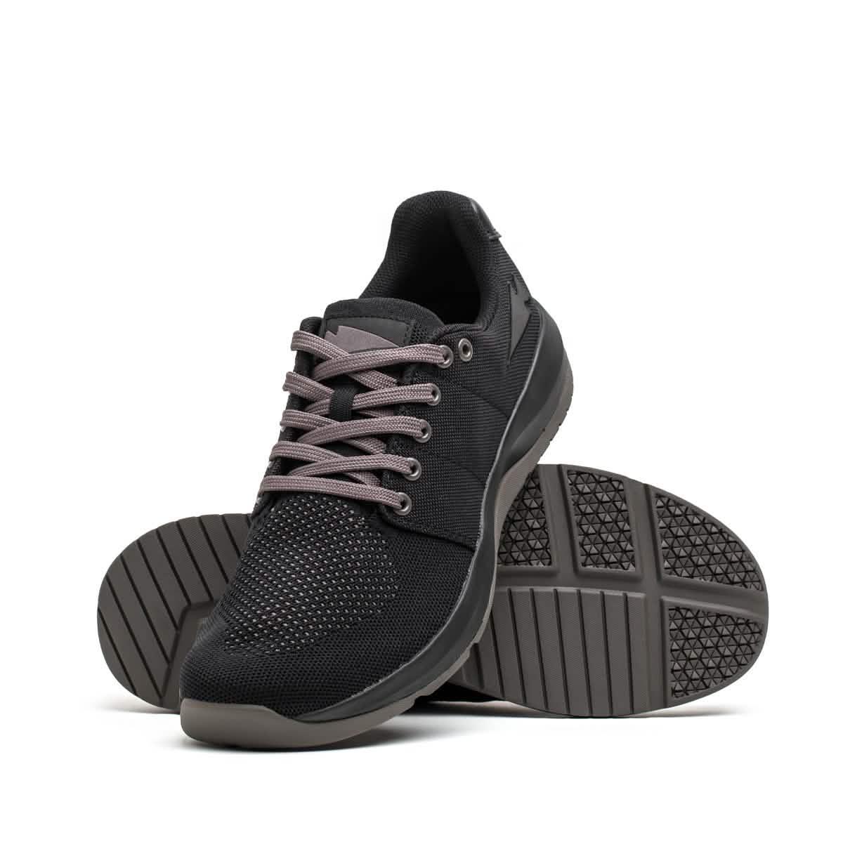 GORUCK Ballistic Trainers black sneakers with grey laces and durable sole on white background