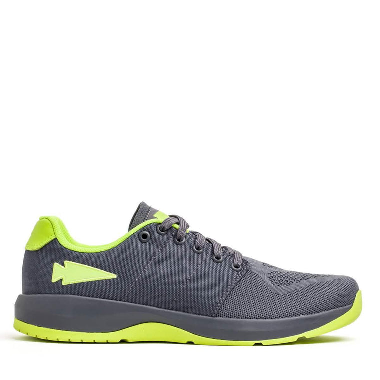 GORUCK Ballistic Trainer in wolf grey with acid lime accents and reflective spearhead logo