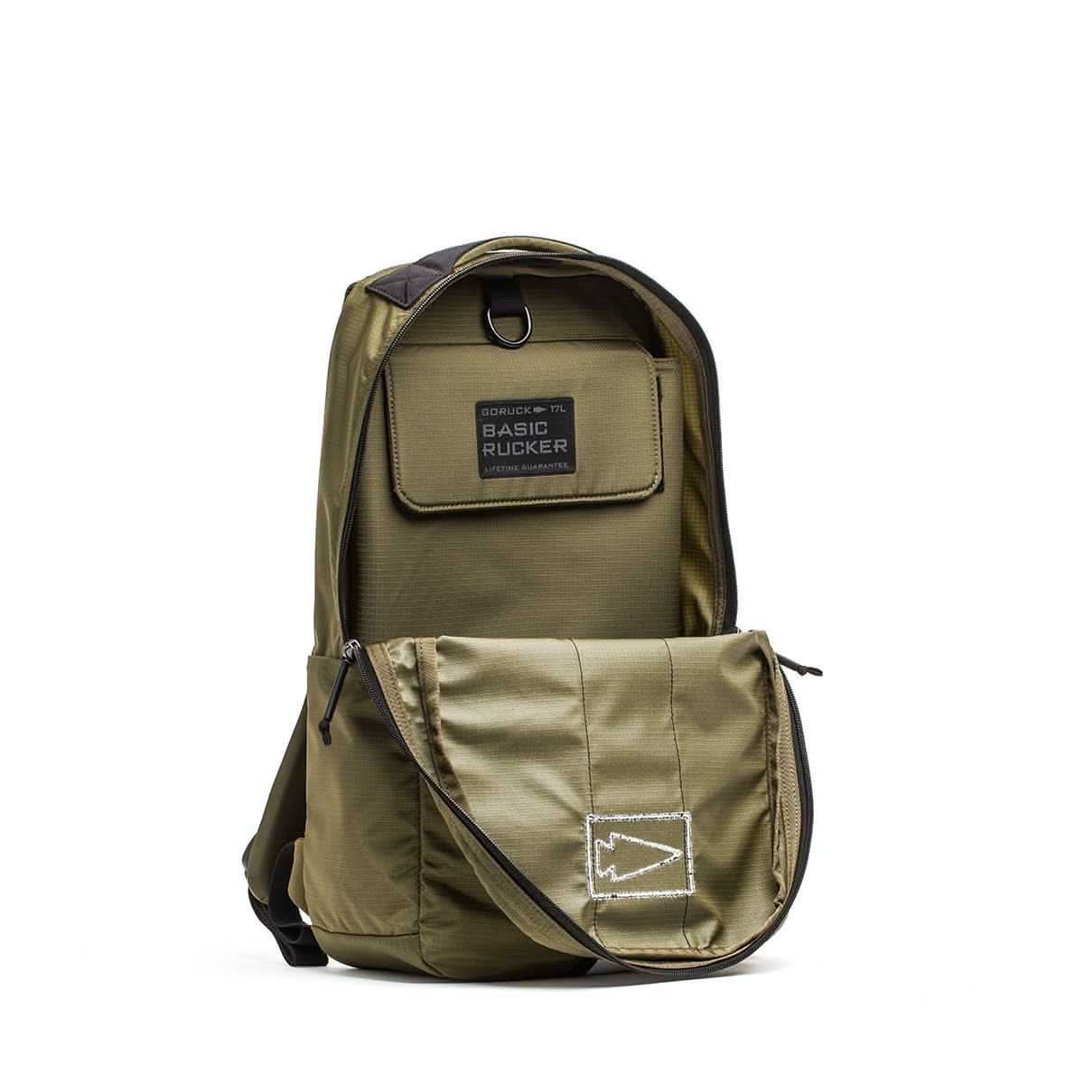 GORUCK Basic Rucker 17L ranger green backpack with open front pocket