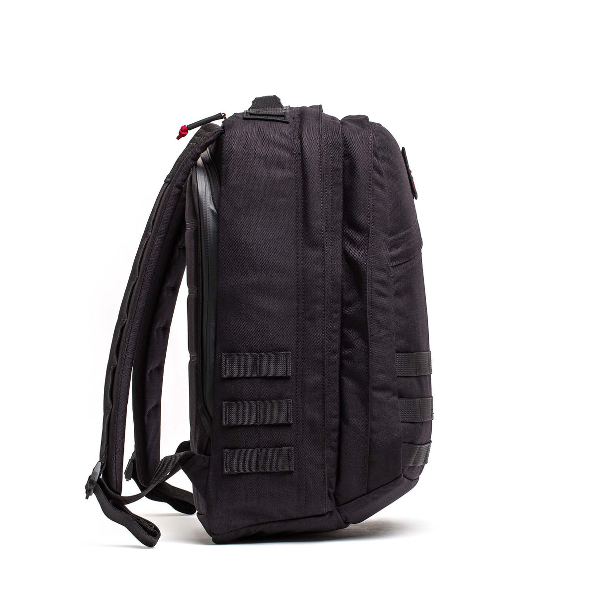 GORUCK GR2 26L black ruck backpack side view with padded straps and MOLLE webbing