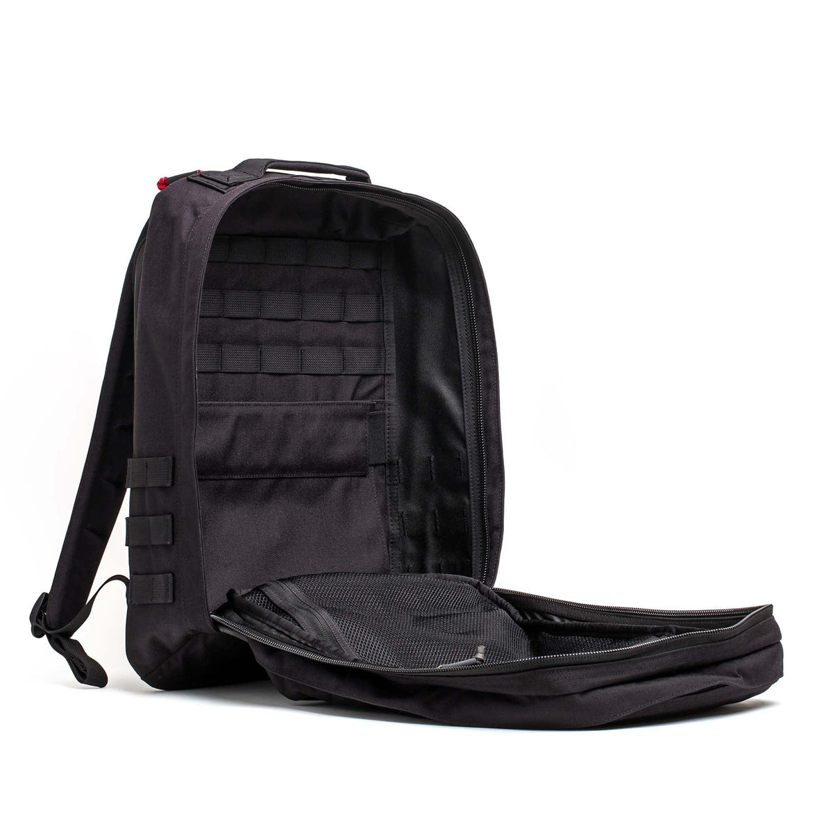 GORUCK black 26L rucksack with open main compartment and internal pockets