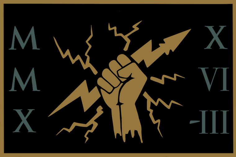 The Tribe Membership features a fist clutching a lightning bolt, surrounded by Roman numerals MMX, X, VI, and -III on a black background.