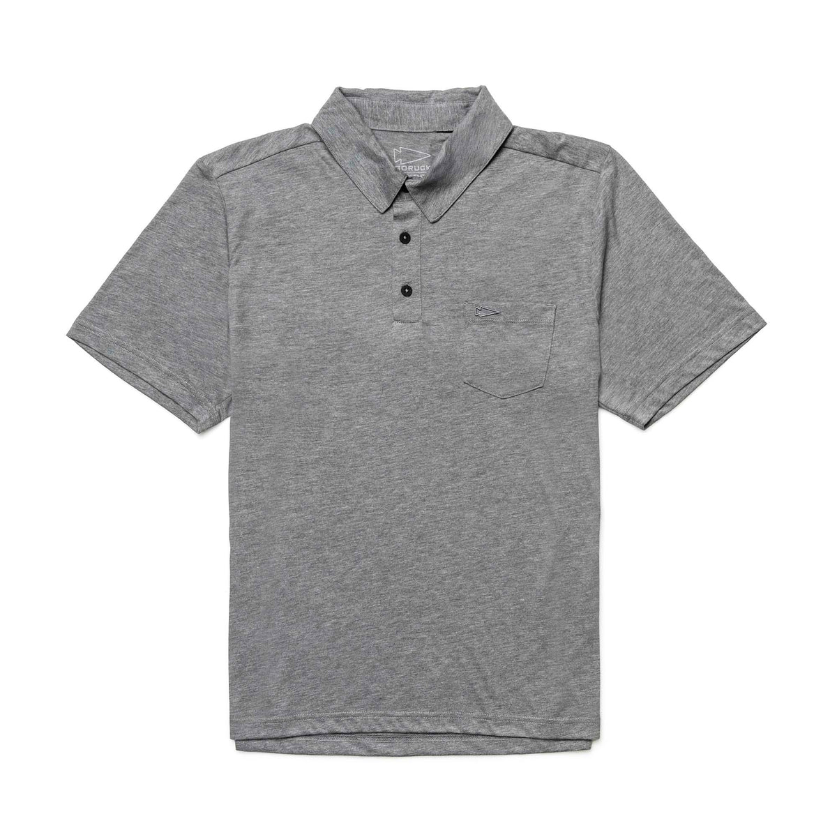 GORUCK men's triblend heather grey polo shirt with pocket and spearhead embroidery