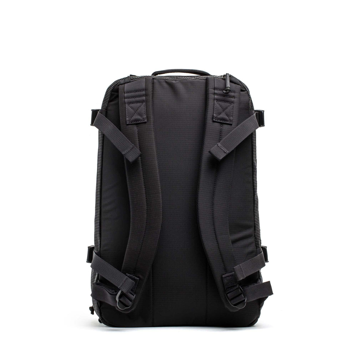 GORUCK black rucking backpack rear view showing padded straps and durable stitching