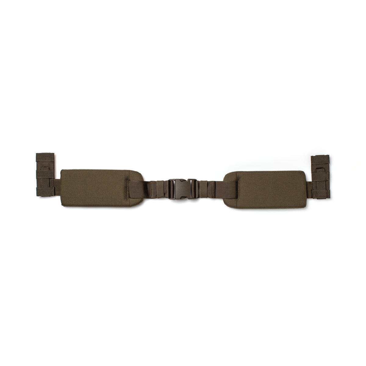 The Padded Hip Belt, shown in brown and laid flat on a white background, features an adjustable fit for comfort during rucking and a durable plastic buckle.