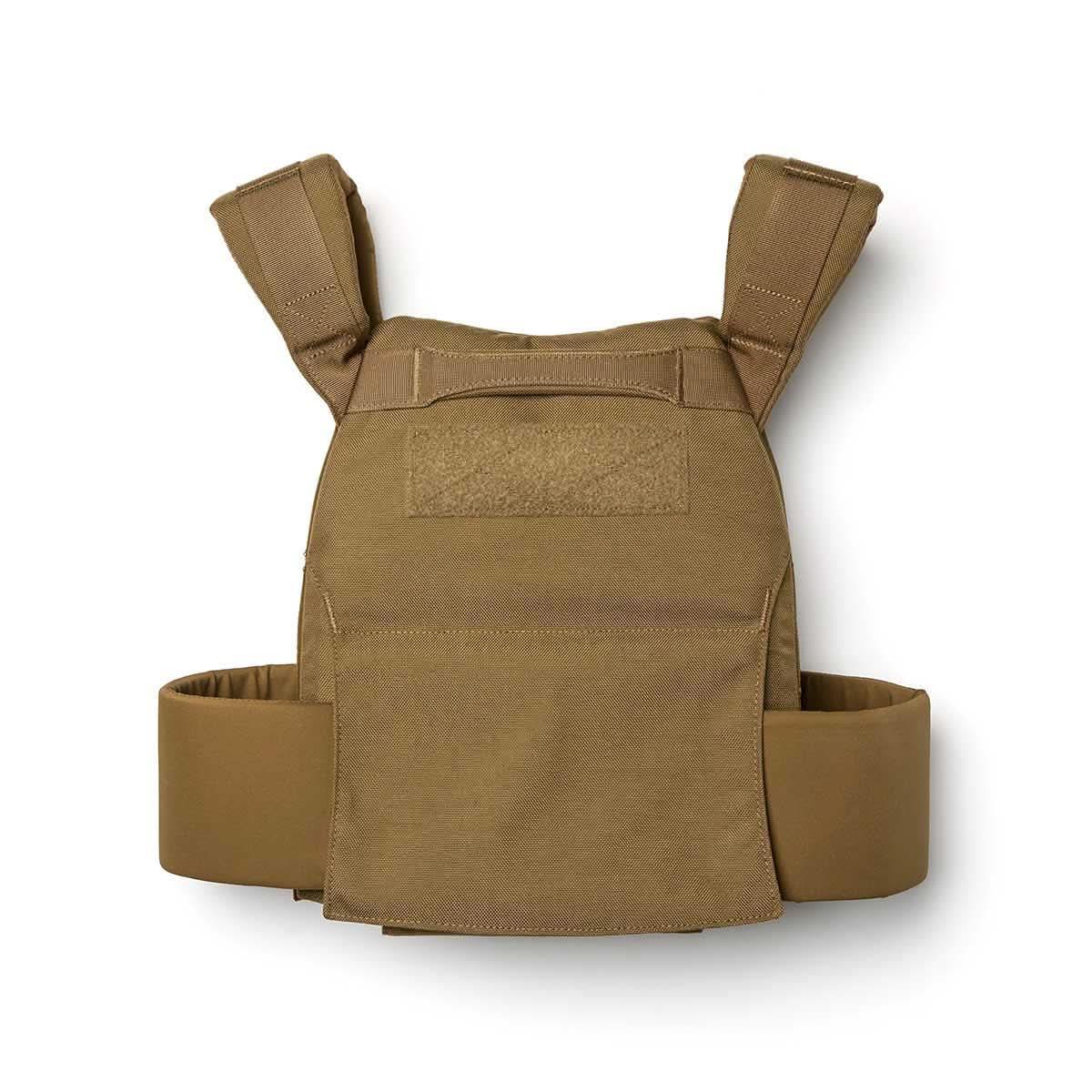 Coyote brown GORUCK rucking weight vest with padded straps and durable fabric, front view