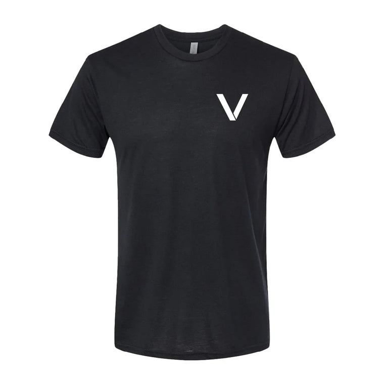 GORUCK black rucking t-shirt with minimalist white V logo on front chest