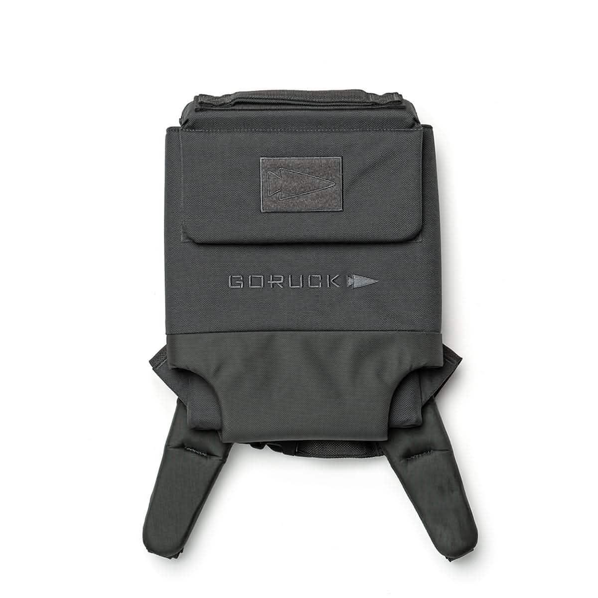 GORUCK grey ruck plate carrier, durable tactical rucking gear on white background
