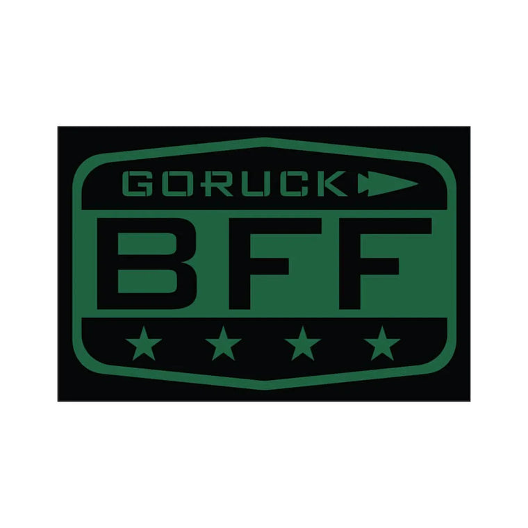 GORUCK BFF patch in green and black with stars, durable rucking gear accessory
