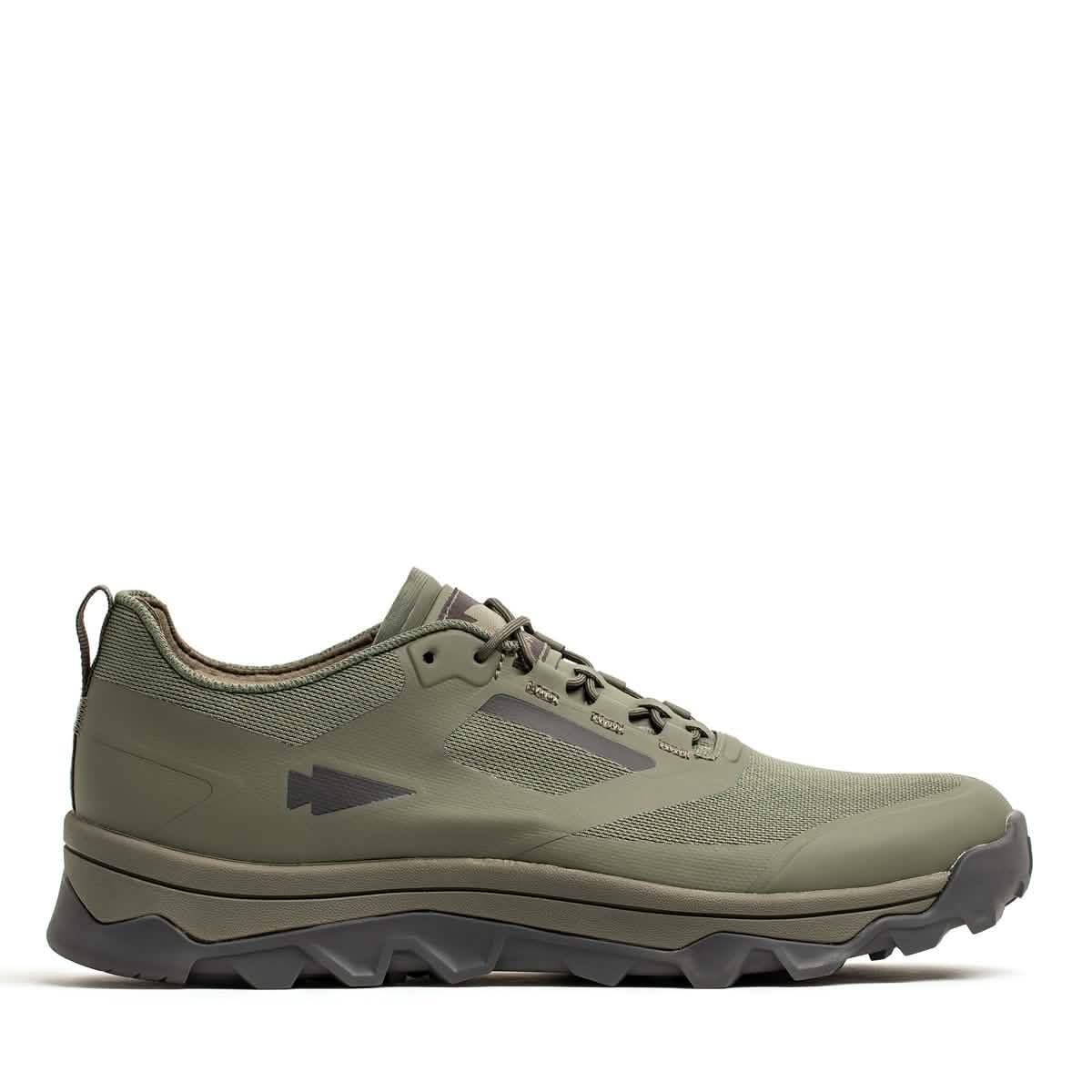 GORUCK Earth Mackall rucking shoe in olive green with rugged outsole, side view
